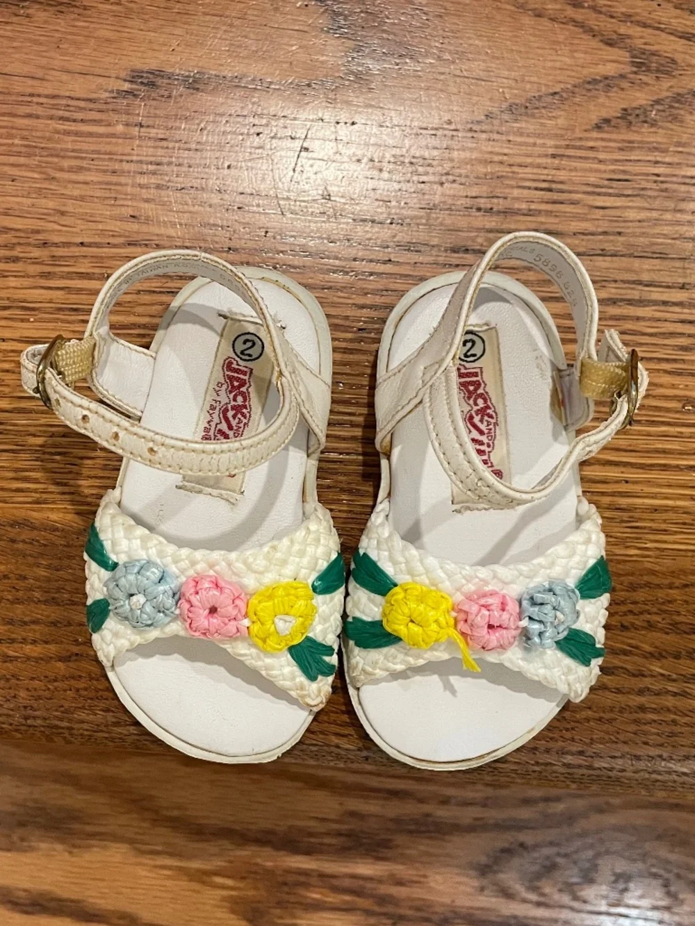 🌸 VTG Jack & Jill by Fayva Straw Flower Sandals Sz 2